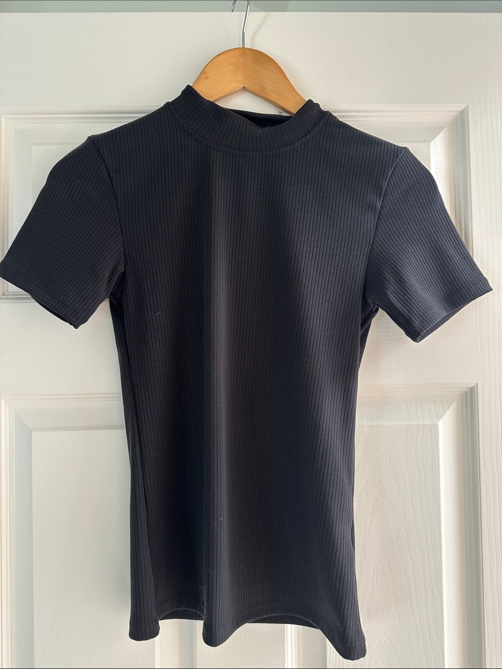 BYLT Basics Black Ribbed Short-Sleeve Mock Neck Tee